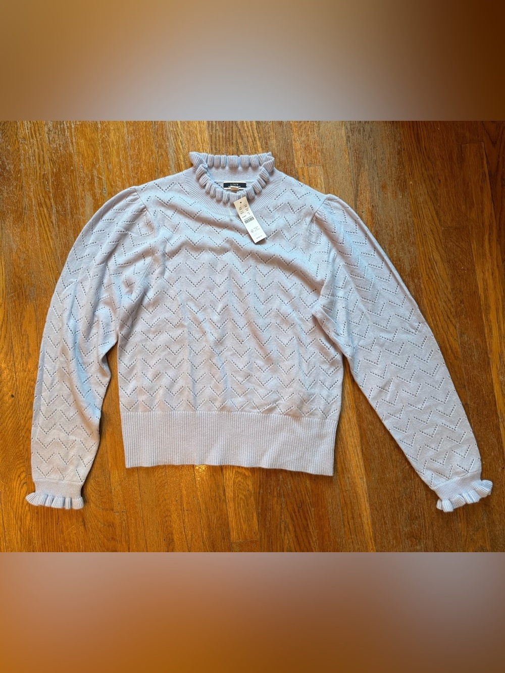 J Crew NWT size medium Light blue Ruffle Mock Neck cashmere Sweater